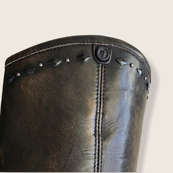 $398 RARE Frye Melissa Rhinestone Button Distressed Vintage Pull On Tall Boots - Picture 12 of 16
